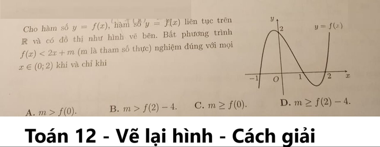 Toán 12: Cho hàm số y=f(x), hàm số y=f(x) liên tục trên R và có đồ thị f(x)<2x+m