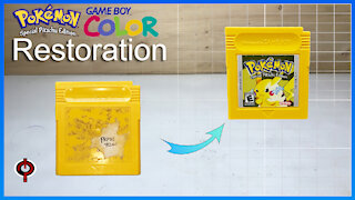 Pokemon Yellow game restoration - Battery and sticker replacement - Kineticwinds