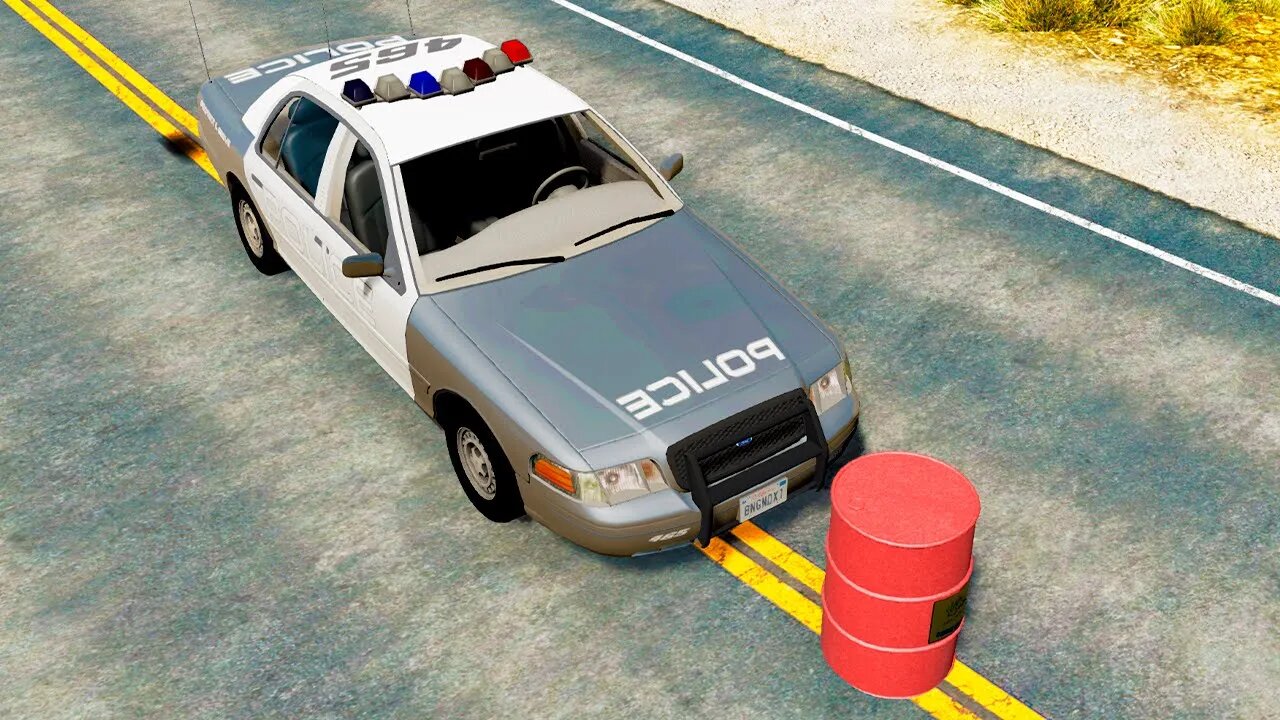 Police Ford Crown Victoria vs Explosive Barrel – BeamNG.Drive