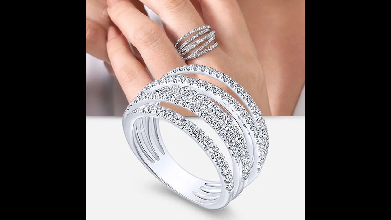Fashion Multi-Layered Cross Finger Ring with Dazzling CZ Stone