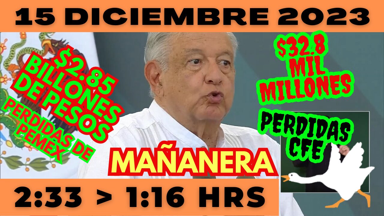 💩🐣👶 AMLITO | Mañanera *Viernes 15 de diciembre 2023* | El gansito veloz 2:33 a 1:16.