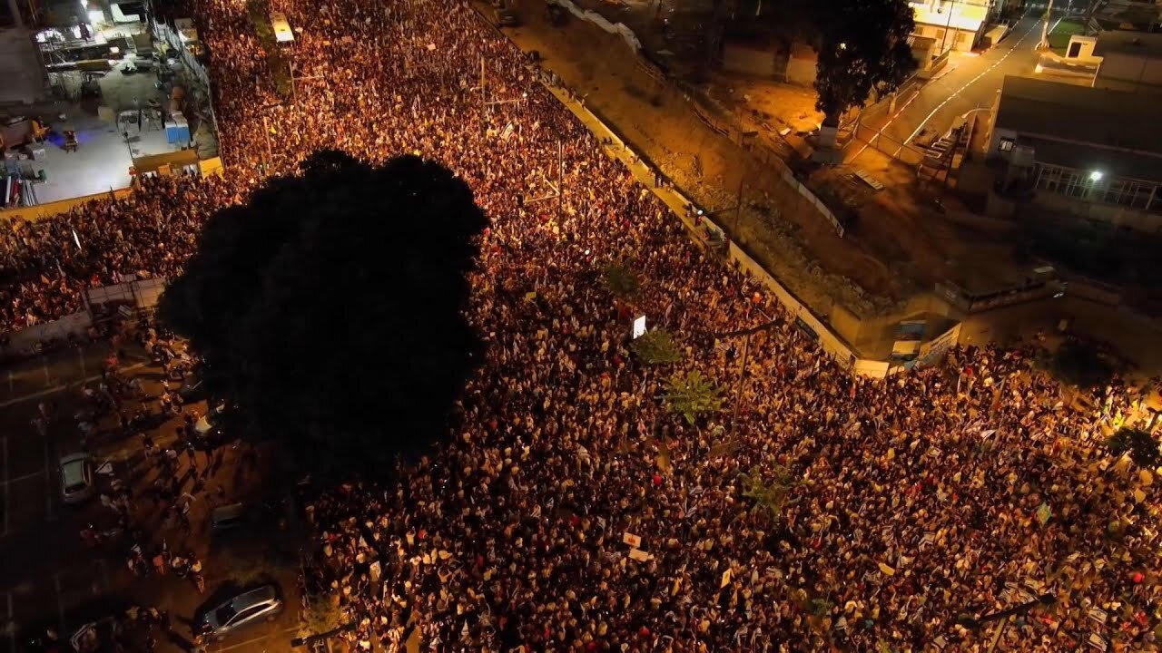 Drone aerials show huge Tel Aviv protest after deaths of Israeli hostages in Gaza