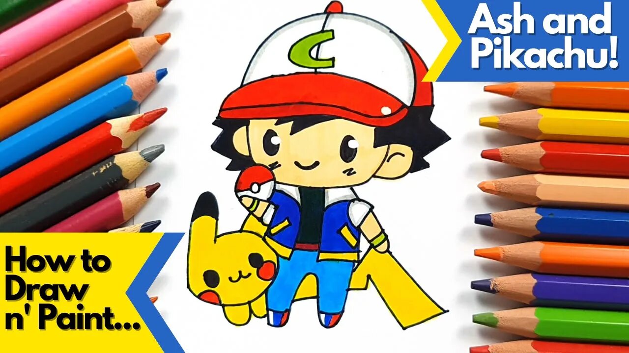 How to draw and paint Ash and Pikachu Pokemon