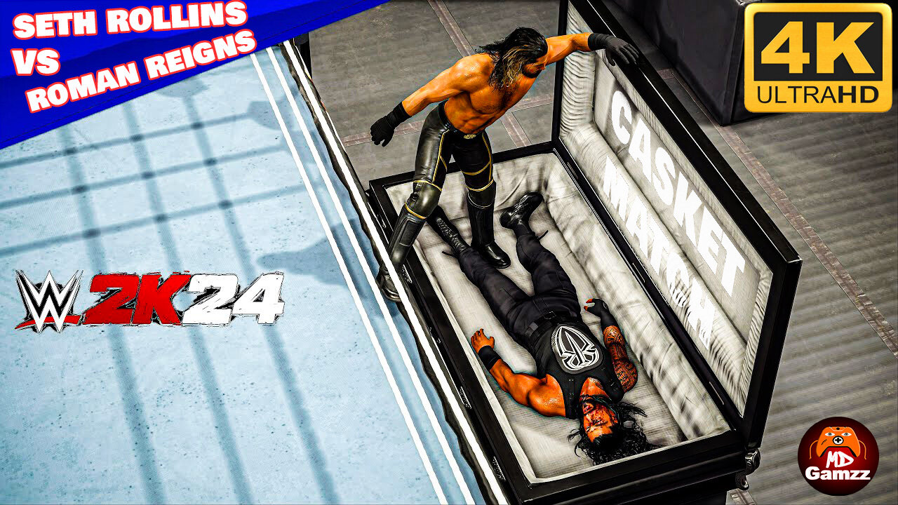 WWE 2K24 - Seth Rollins vs. Roman Reigns - Casket Match Gameplay! wwe