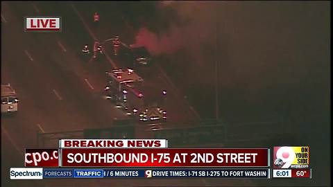 Fiery crash snarls Interstate 75 southbound into Downtown