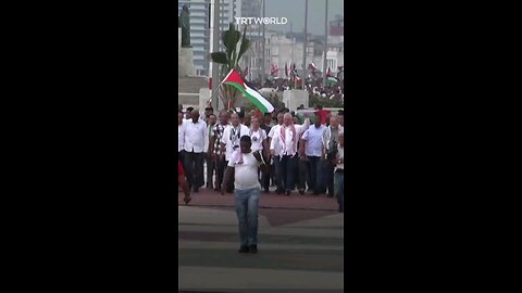 Wearing keffiyeh President Miguel Diaz-Canel led thousands of Cubans in Pro Palestine protest.