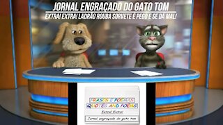 Jornal engraçado do gato tom: Ladrão rouba sorvete é pego e se dá mal! [Frases e Poemas]