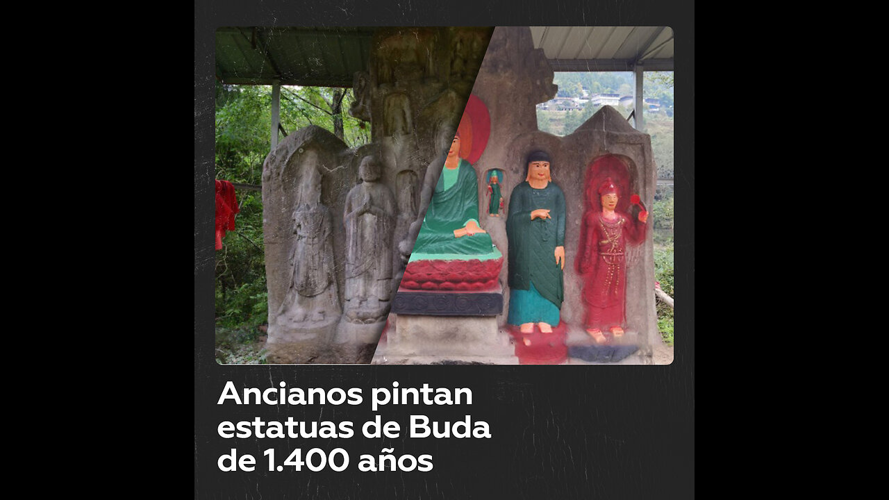 Pensionistas pintan estatuas milenarias de Buda