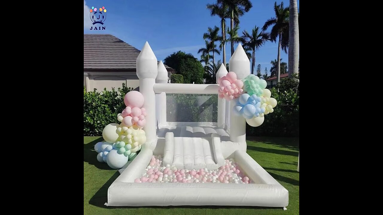 13×8×8ft PVC Commercial Grade Inflatable White Bounce House with Slid and Ball Pit,the Bounce Castle