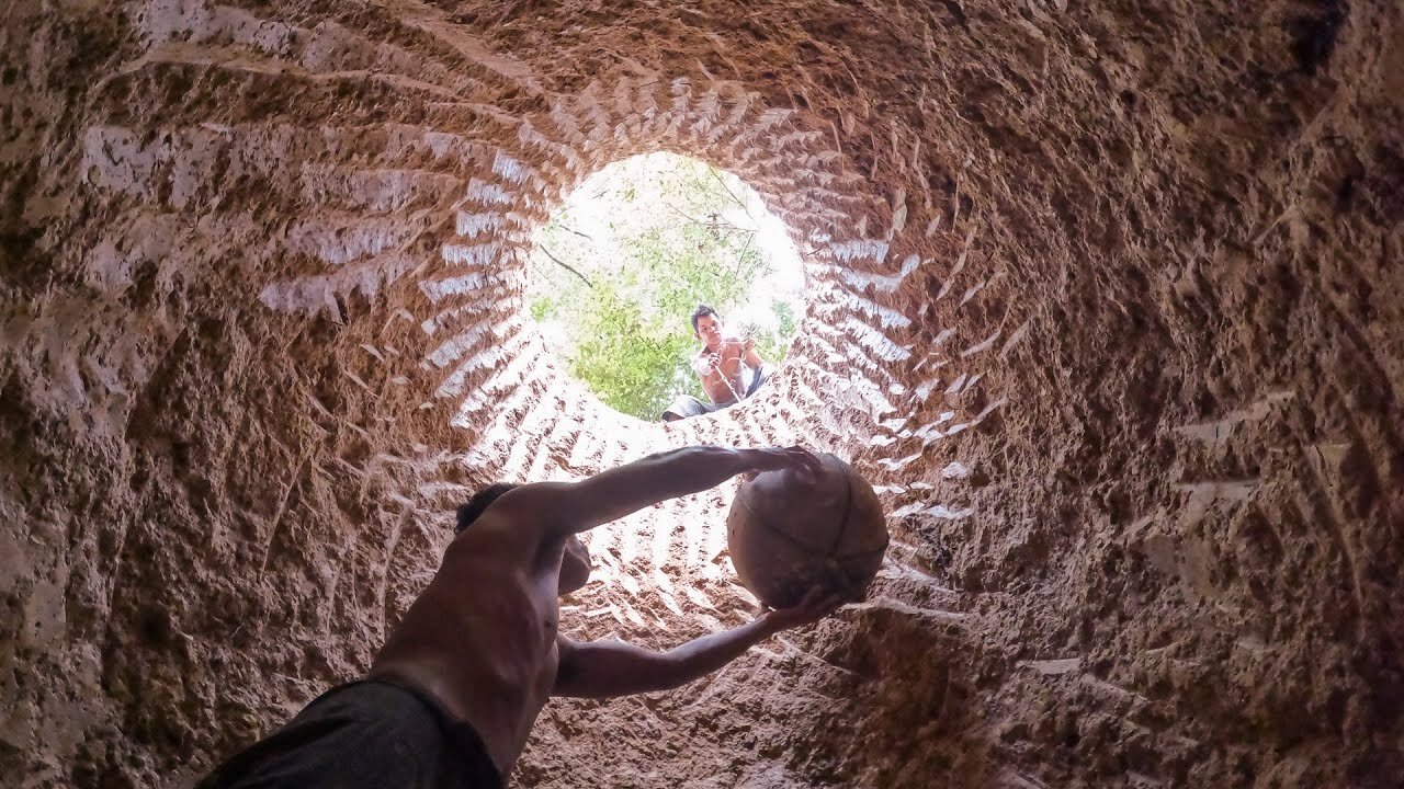 Deep Digging a Hole Searching for Water Sources, Ancient Underground Deep Hole Well