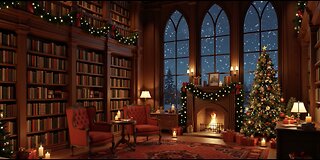 Positive Christmas Jazz Music with Crackling Fireplace 🎄 Warm Cabin Ambience and Snowing to Study