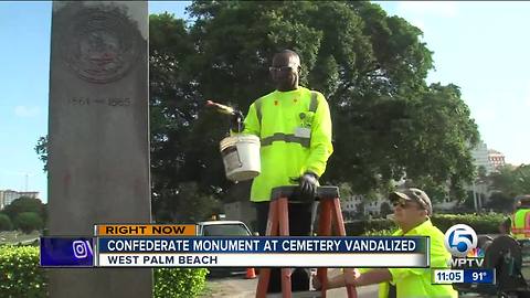 Spray paint removed from vandalized Confederate monument in West Palm Beach