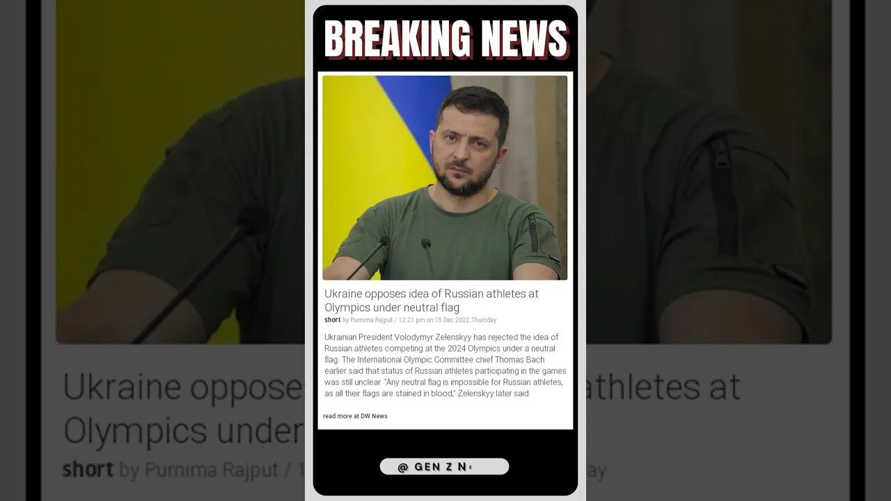 Breaking News | Ukraine Rejects Russia's Neutral Flag Olympic Plan | #shorts #news