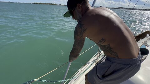 Sailboat Stuck In An Eddy At Anchor — Anchor Rode Gets Caught Behind Rudder