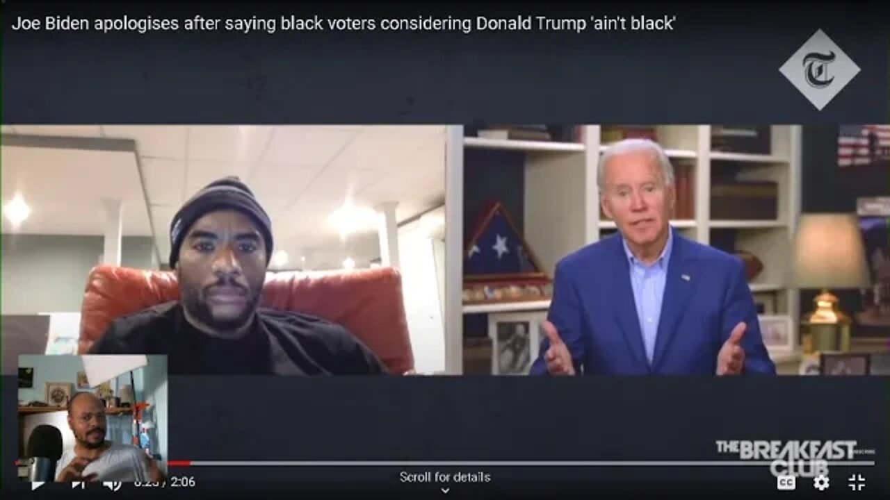 Joe Biden says racists remarks on Breakfast Club, because Charlemagne LET HIM, (You're not black)