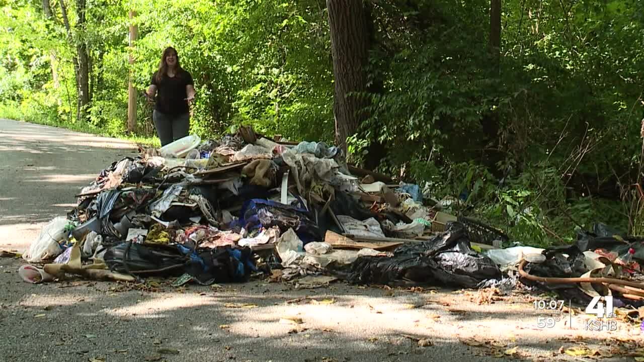 A mountain of trash blocking roadway