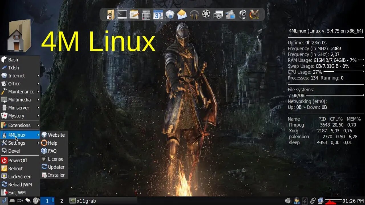 4M Linux distro miniatura com foco em manutenção, multimídia, miniserver e mistério (jogos)