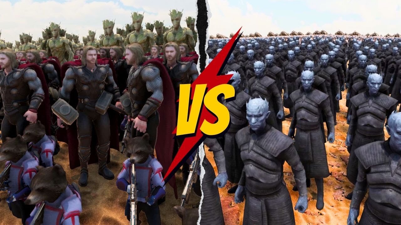 Thor - Groot - Rocket Vs Night King Army | 10000 Guardian vs 1,000,000 Night King Army | UEBS 2