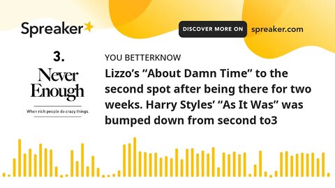 Lizzo’s “About Damn Time” to the second spot after being there for two weeks. Harry Styles’ “As It W