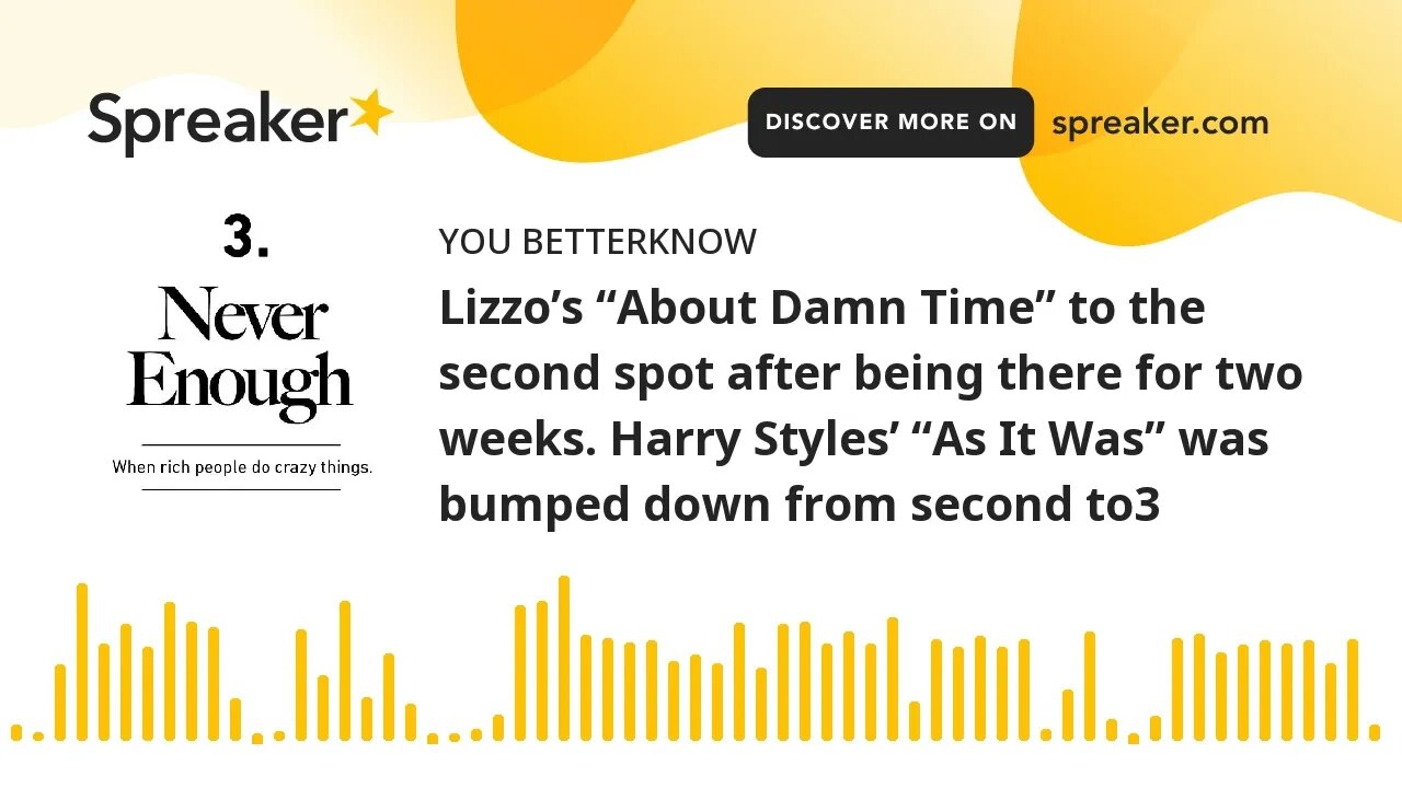 Lizzo’s “About Damn Time” to the second spot after being there for two weeks. Harry Styles’ “As It W