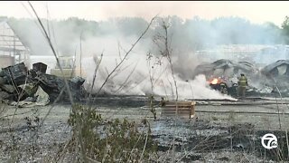 Towering smoke from flower barn fire in Richmond could be seen for miles Sunday evening