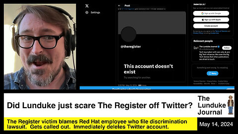 Did Lunduke just scare The Register off Twitter?