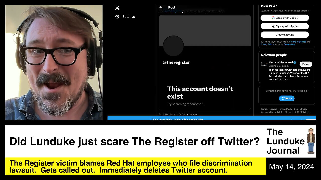 Did Lunduke just scare The Register off Twitter?