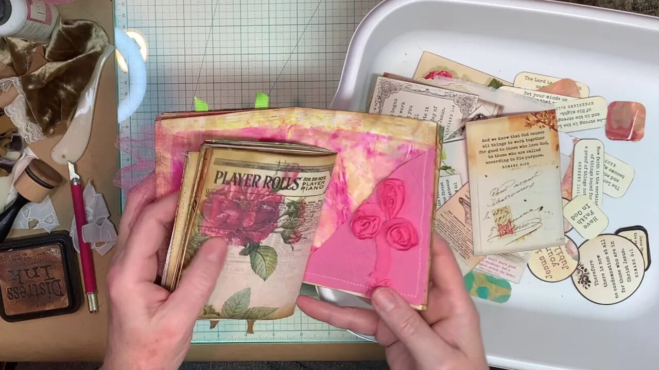 #8 ENCOURAGE Journal fabric, trial and error tweezers