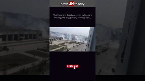 Shots fired and flash bangs used by Russians in Energodar #shorts