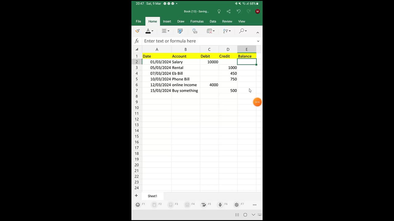 How to maintain account ledger in Excel