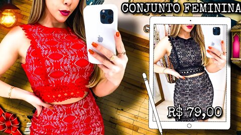 Roupas Femininas Conjunto Cropped e saía Gripir Zíper