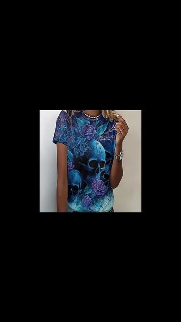 WOMEN'S SKULLS AND ROSES COTTON T-SHIRT