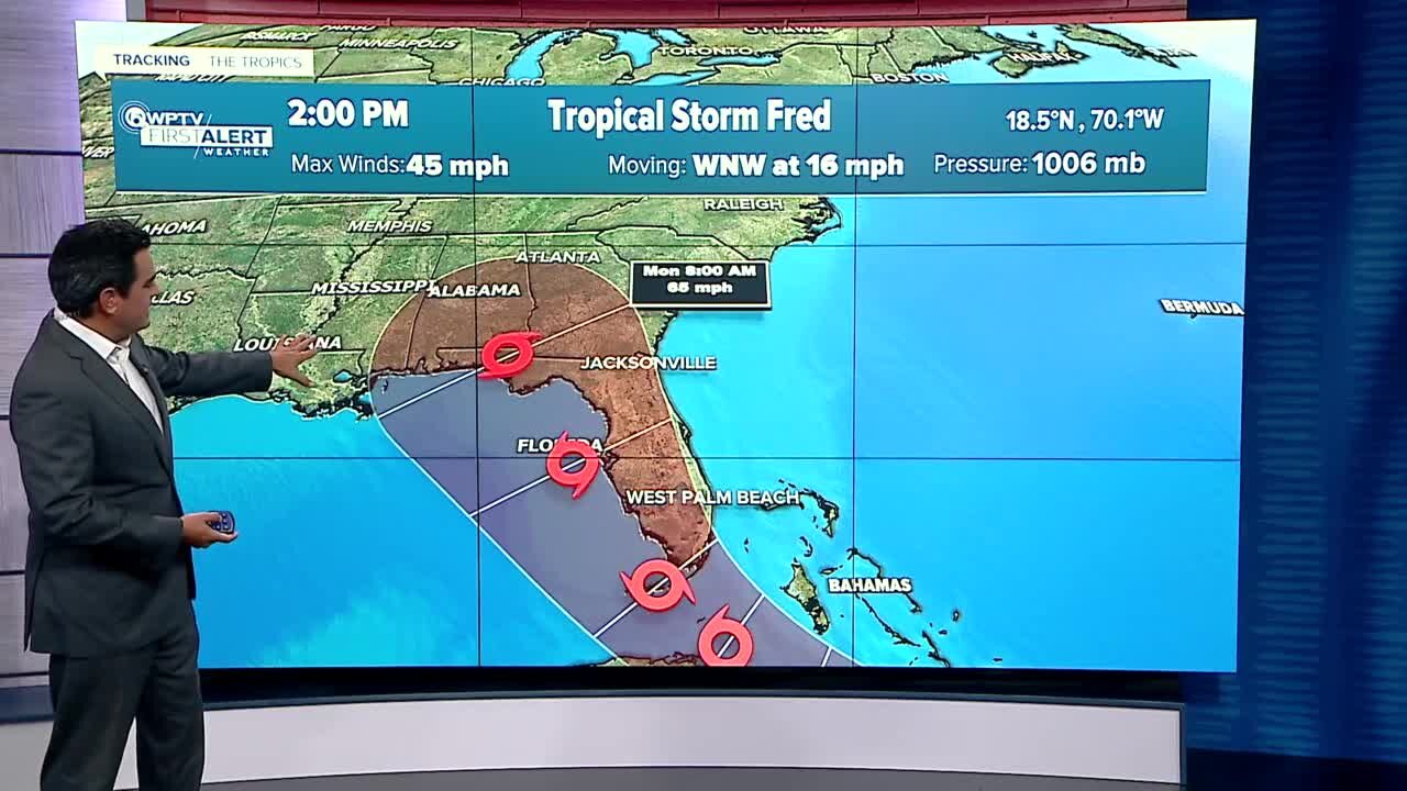 Tropical Storm Fred moving into Dominican Republic as track remains toward Florida