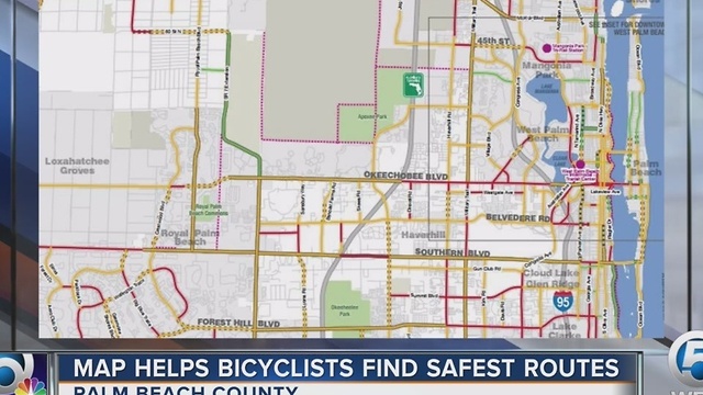 Map helping Palm Beach County bicyclists find safest routes