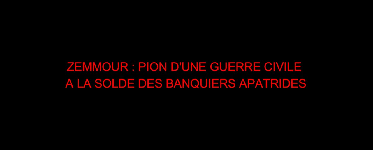 ZEMMOUR : PION D'UNE GUERRE CIVILE A LA SOLDE DES BANQUIERS APATRIDES