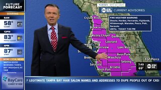 Fire weather warning in place from 2-7 p.m. Wednesday for much of Tampa Bay