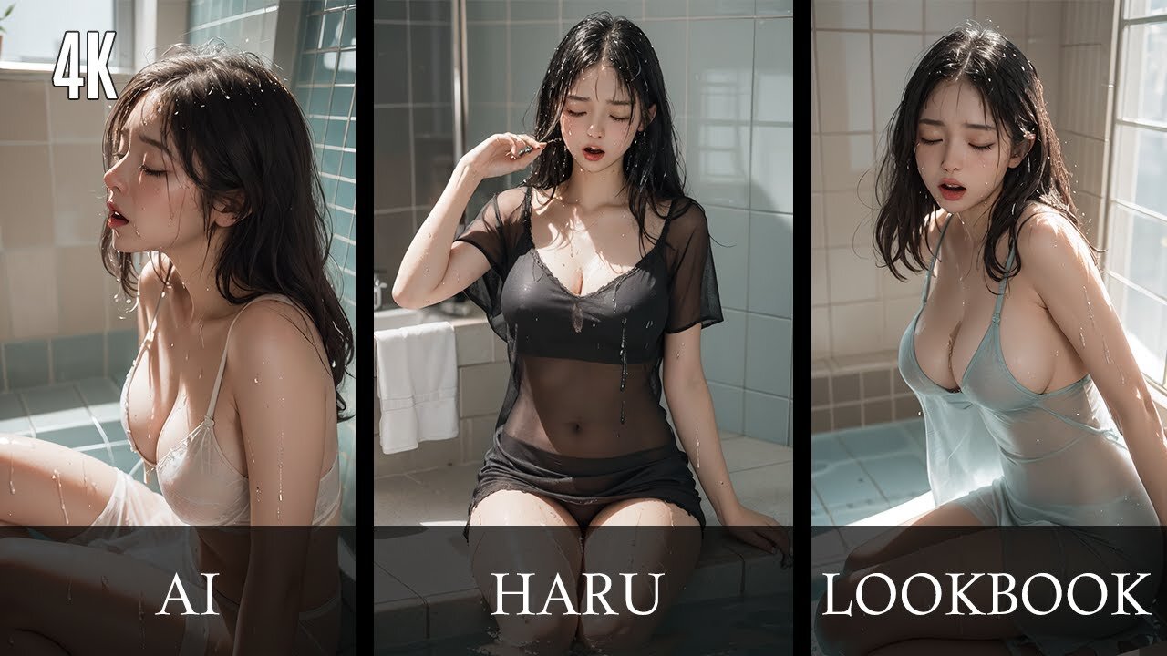 [4K AI art] Drunken Shower Wet To The Underwear Ai Lookbook | 속옷까지 젖은 만취 샤워 AI 룩북 [ai 실사]