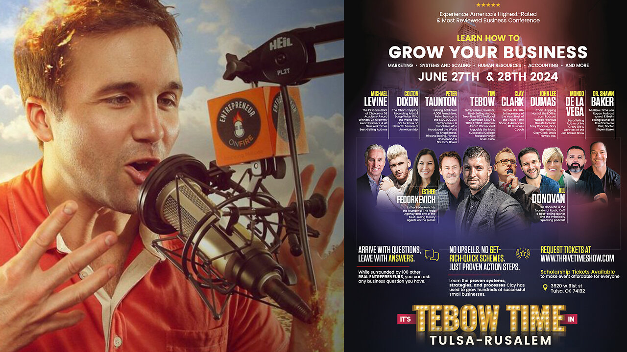 Business Podcasts | Experience The Ultimate 2-Day Interactive Life-Changing Business Growth Conference Featuring John Lee Dumas, Tim Tebow, Clay Clark, Doctor Shawn Baker, Jill Donovan, Peter Taunton, Colton Dixon & More!!!