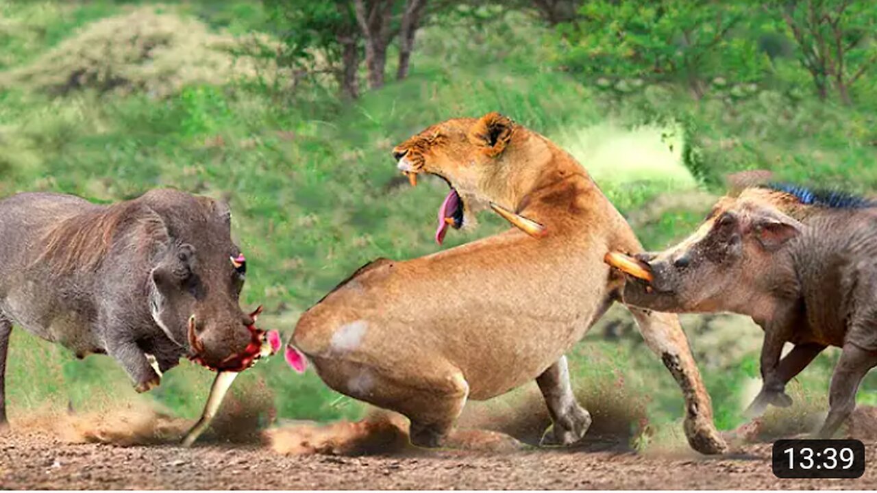 Tragic Ending When Lion Hunts Alone! Warthogs Attack The Lion Mercilessly