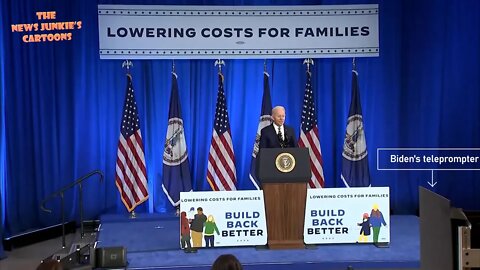 Biden reads his usual teleprompter speech on a stage in Culpeper, Virginia.