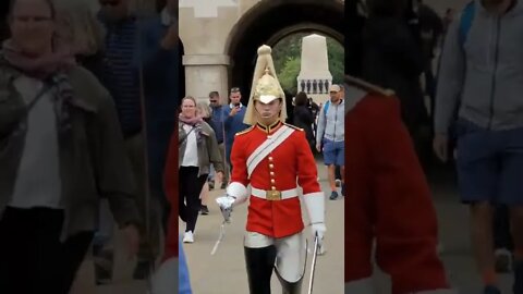 man with headphones does not see the queen's guard behind him #horseguardsparade