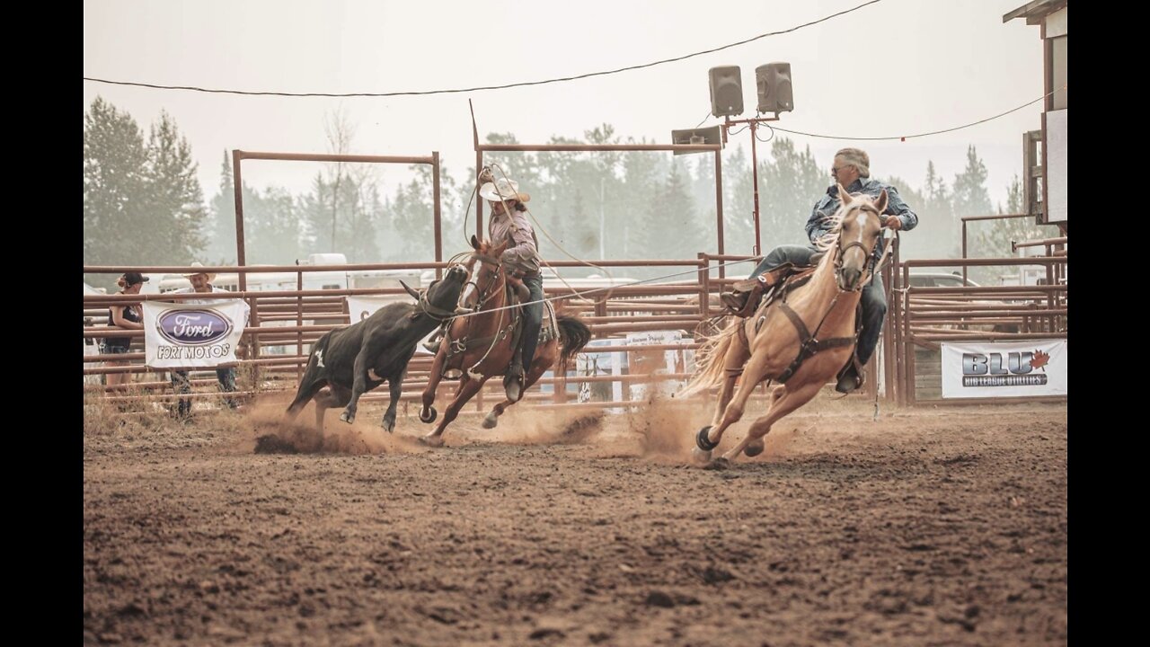 My dad and I team roping, doubled our money and took third