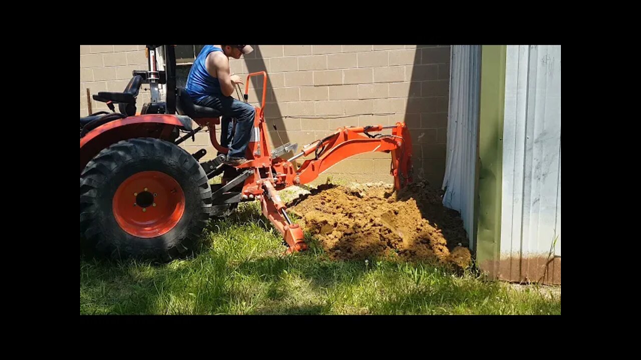 Digging Water Line Trench with Backhoe.