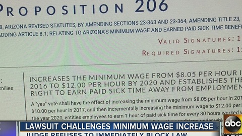 Arizona judge refuses to immediately block minimum wage increase