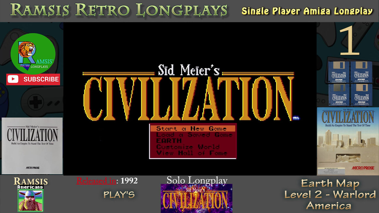 Sid Meier's Civilization | 1992 | Amiga | Warlord | EARTH | America - Episode #1 | Longplay