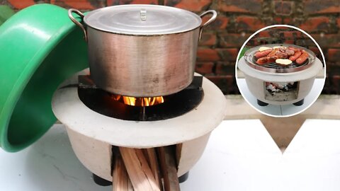 How to cast a 2-in-1 cement stove with super effective plastic pots