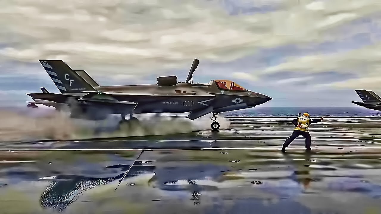 US F-35B Lightning II's • Launch from the Banana Ramp • UK Carrier HMS Queen Elizabeth