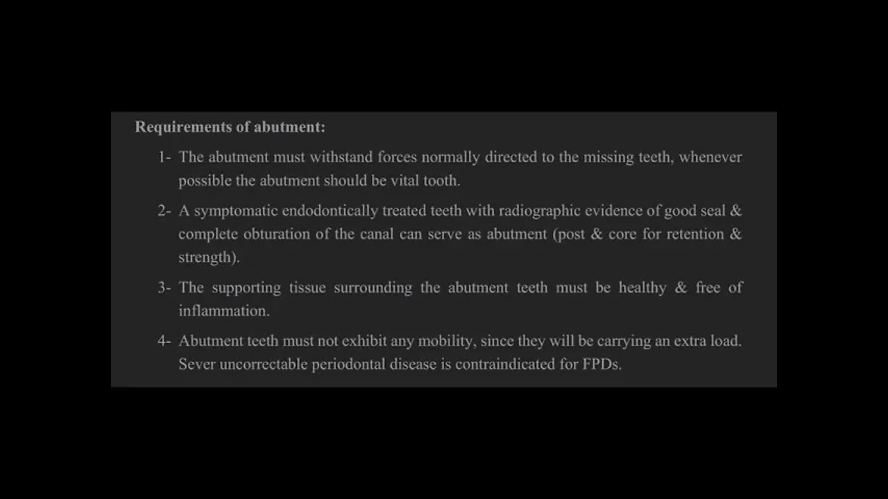 Endodontics L13 (Evaluation of Abutment Tooth)