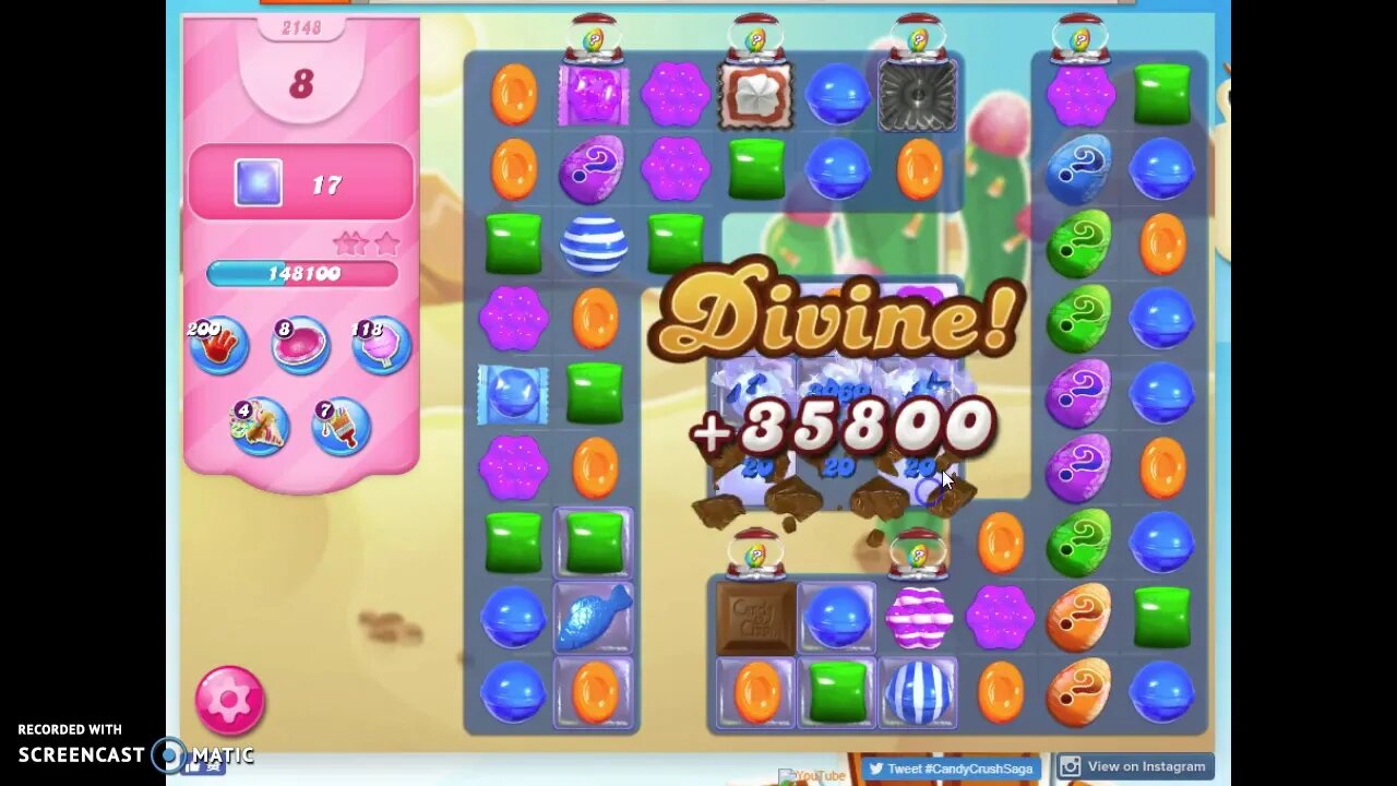 Candy Crush Level 2148 Audio Talkthrough, 1 Star 0 Boosters