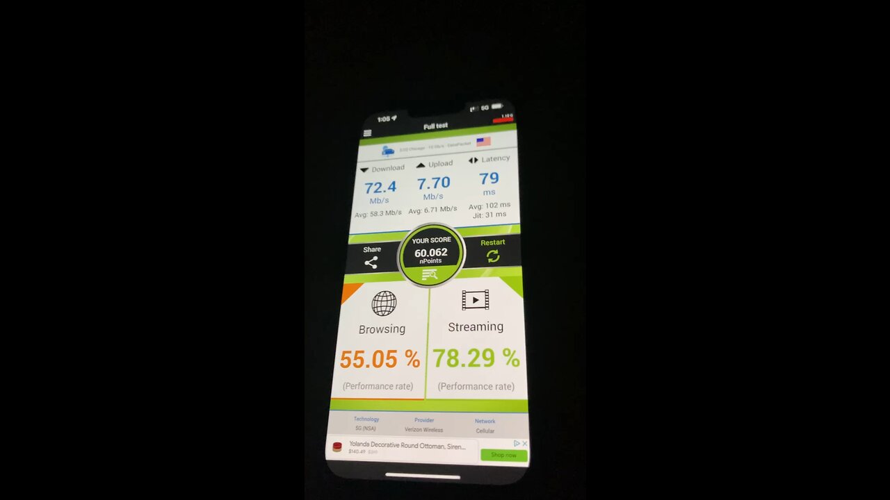 Mobile X Speed Test results on NPERF